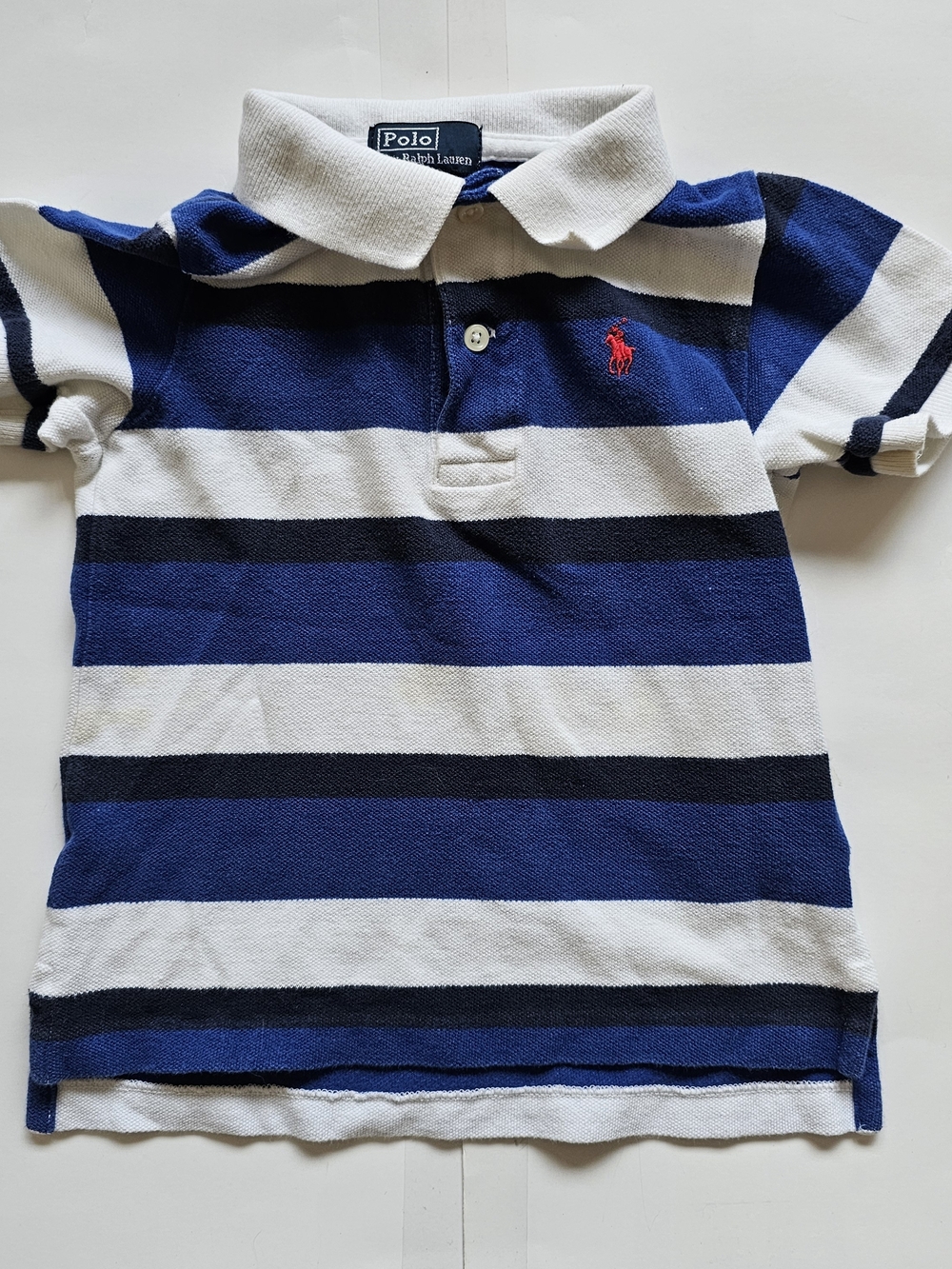 Polo by Ralph Lauren Blue, White & Black Striped Kids Polo with Red Pony